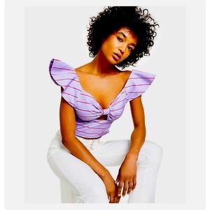 NWOT Guess Nami Purple Flutter Sleeve Top S